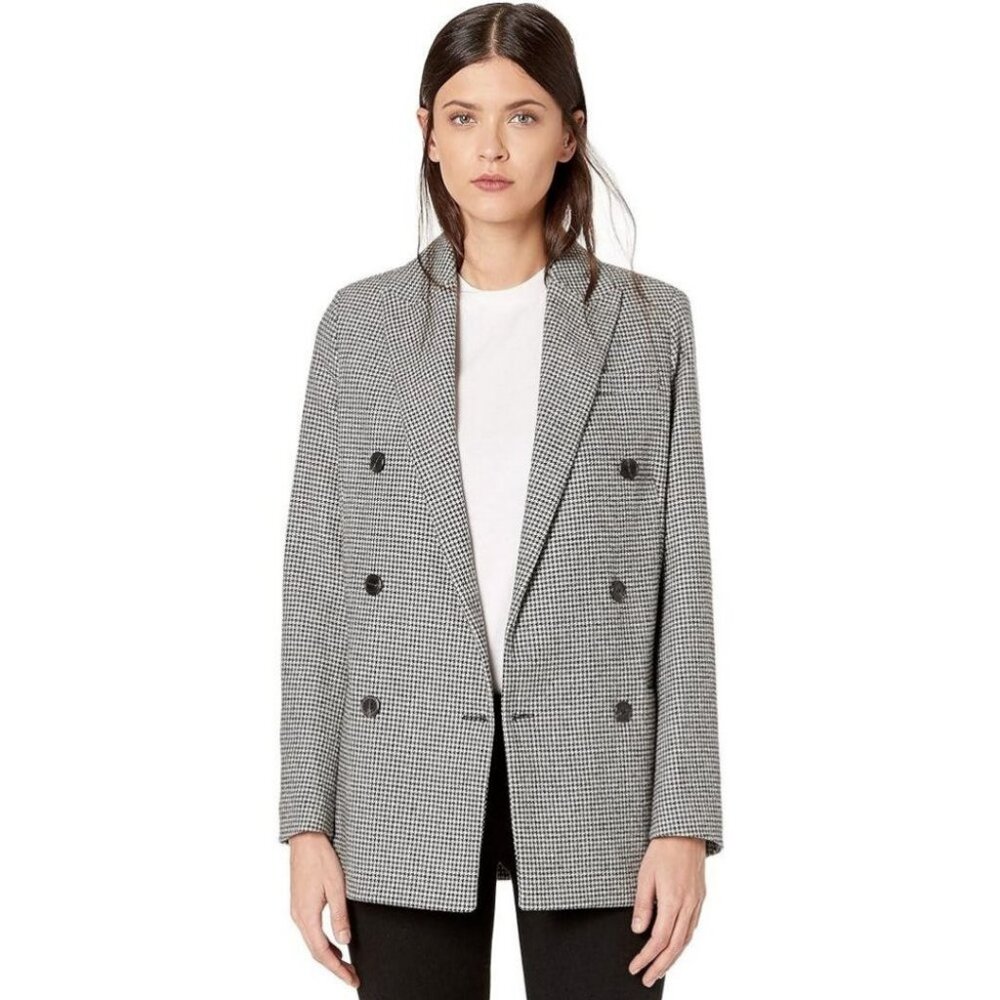 All Saints Astrid Check Puppytooth Blazer White Grey Black Size US 0